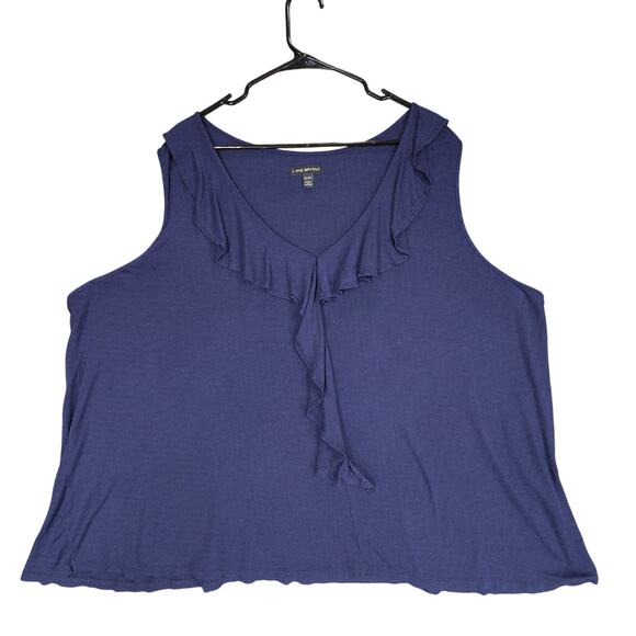 Lane Bryant Top Blouse 26 28 Navy Blue 56x26 Stretch Ruffle Front Sleeveless - Picture 1 of 10